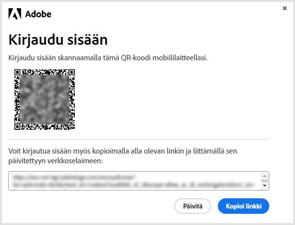 Kirjaudu mobiililaitteella QR-koodin avulla muiden kuin tilattavien sovellusten asentamiseksi tai aktivoimiseksi