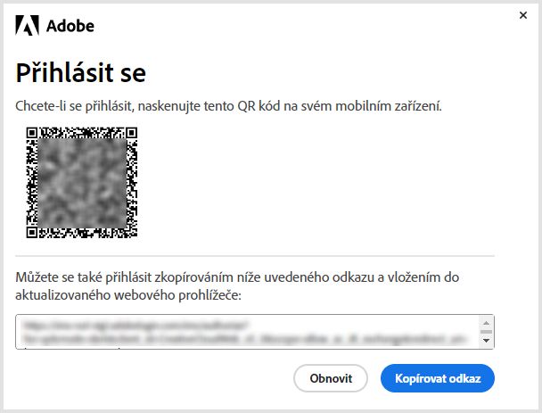 Přihlášení na mobilním zařízení pomocí QR kódu za účelem přeinstalace nebo aktivace nepředplacených aplikací