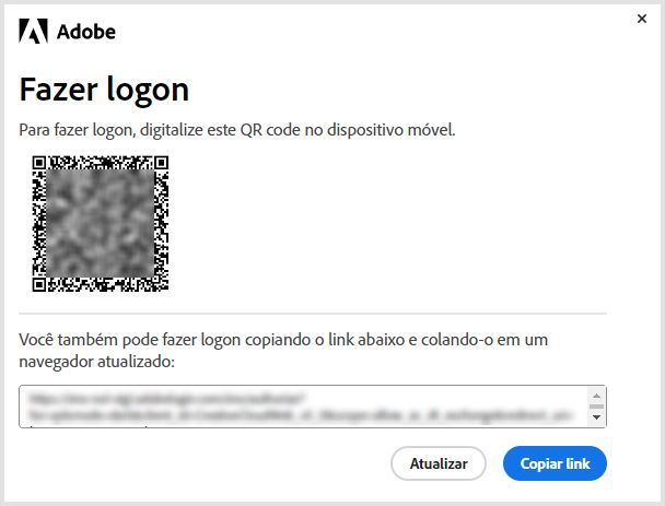 Use o código QR para fazer login em seu dispositivo móvel para reinstalar ou ativar seus aplicativos sem assinatura