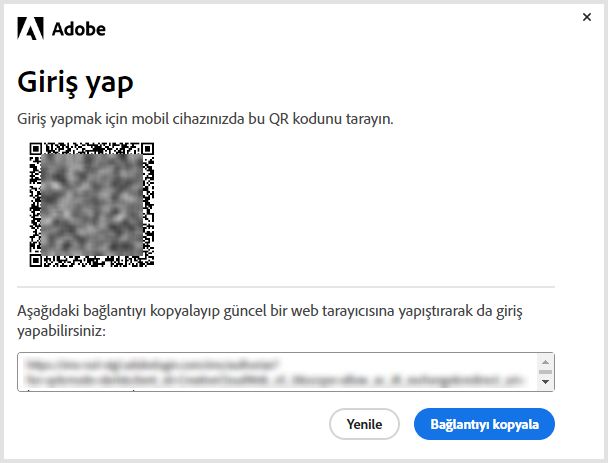 Abonelik gerektirmeyen uygulamalarınızı yeniden yüklemek veya etkinleştirmek amacıyla mobil cihazınızda oturum açmak için QR kodunu kullanın