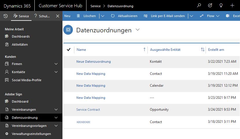 Kundenservice-Hub – Datenzuordnung