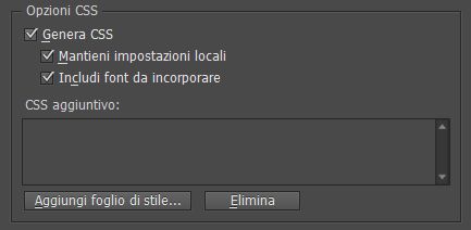 Opzione CSS nella finestra di dialogo delle opzioni di esportazione EPUB