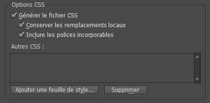 Option CSS dans la boîte de dialogue d’options d’exportation EPUB