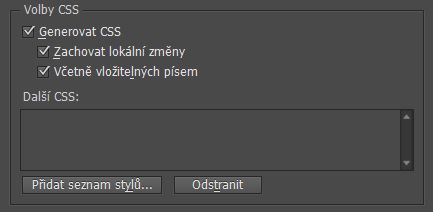 Volba CSS v dialogu voleb pro export do formátu EPUB