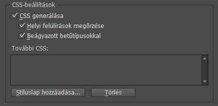 CSS-beállítás az Epub exportálási beállítások párbeszédablakon
