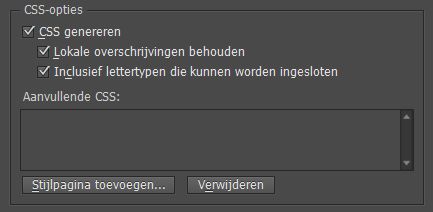 CSS-optie in het dialoogvenster EPUB-exportopties