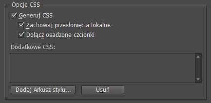 Opcja CSS w oknie dialogowym opcji eksportu EPUB
