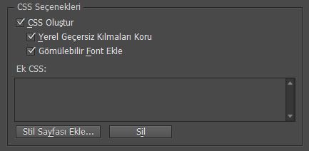 Epub dışa aktar seçenekleri iletişim kutusundaki CSS seçeneği