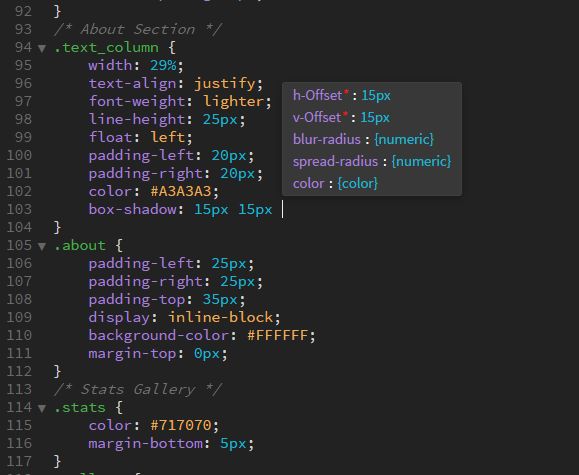 التلميحات التي تظهر لخصائص CSS