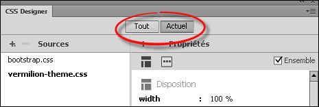 Modes Tout et Actuel dans CSS Designer