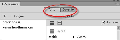 Modalità Tutto e Corrente in CSS Designer
