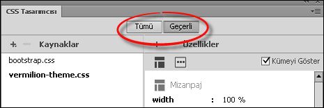 CSS Tasarımcısı'ndaki Tümü ve Geçerli modları