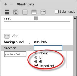 Našeptávání kódu v nástroji CSS Designer