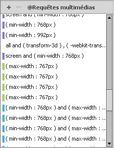 Codes de couleur pour requêtes multimédias dans CSS Designer