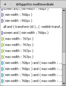 Identificazione tramite colori delle media query in CSS Designer