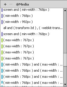 CSS デザイナーでのメディアクエリーのカラーコーディング