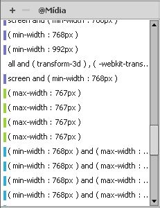 Codificação por cores para consultas de mídia no CSS Designer