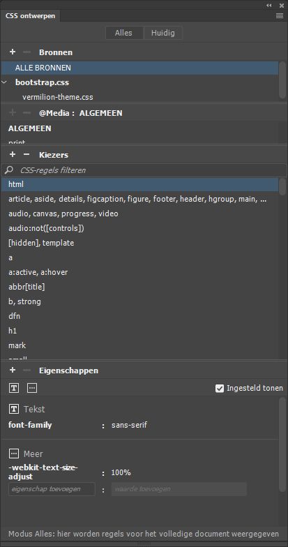 Het deelvenster CSS ontwerpen
