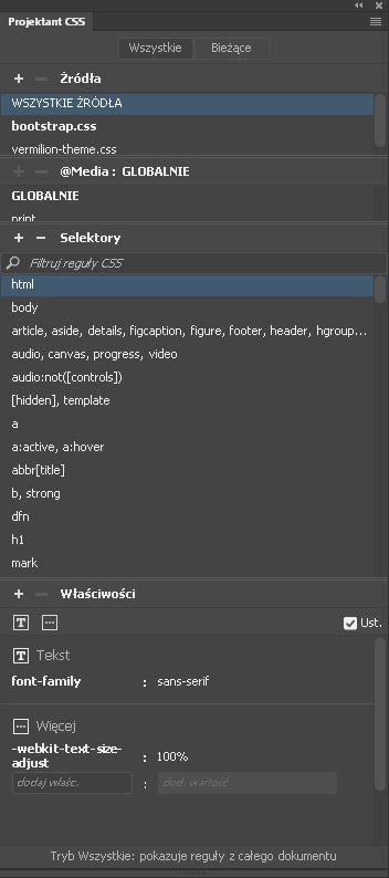 Panel Projektant CSS
