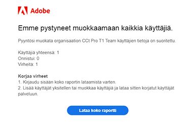 CSV-tiedoston lähetysvirhettä koskeva sähköpostiviesti