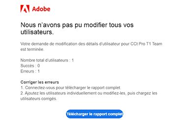 Email d’erreur de chargement CSV
