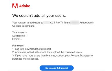 e-mailes üzenet CSV-feltöltési hibáról