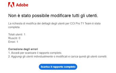 E-mail errore di caricamento CSV