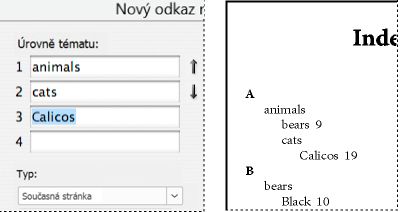 Položky rejstříku