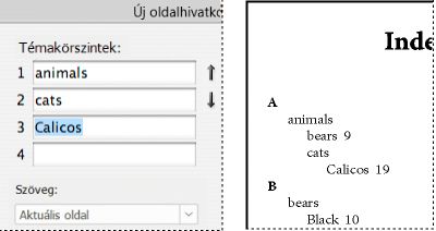 Tárgymutató-bejegyzések