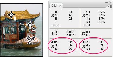 Photoshop Renk örnekleyiciler ve Bilgi paneli