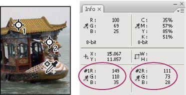 Farbaufnehmer und Infobedienfeld in Photoshop