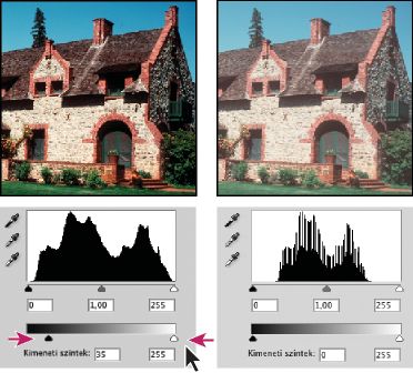 Photoshop – Árnyékok és csúcsfények célértékeinek megadása kimenetiérték-csúszkákkal