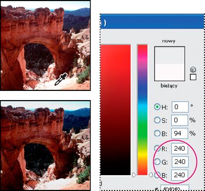 Przypisywanie wartości obszarów oświetlonych w programie Photoshop