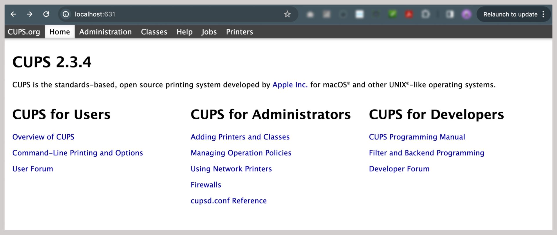 CUPS-administratorgrensesnitt