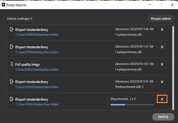 Dowiedz się, jak anulować eksport w programie Adobe Bridge. 