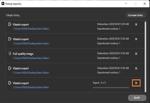 Zjistěte, jak zrušit proces exportu v aplikaci Adobe Bridge. 