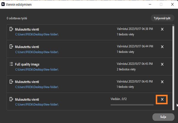 Opi peruuttamaan vienti Adobe Bridgessä. 
