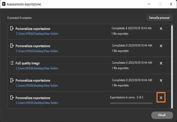 Scoprite come annullare un processo di esportazione in Adobe Bridge. 