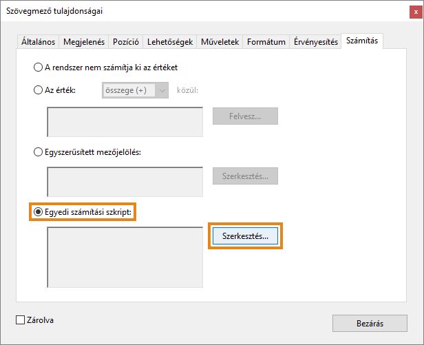 Egyedi számítás parancsfájl 