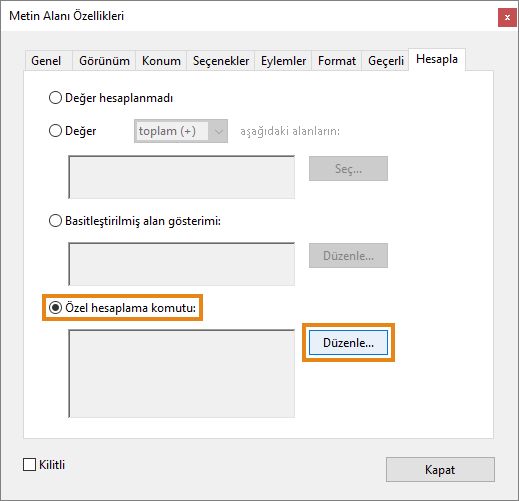 Özel hesaplama komutu 