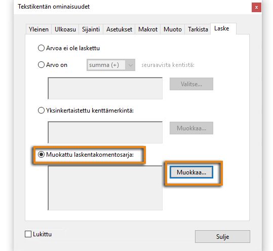 Mukautettu laskentakomentosarja 