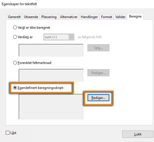 Egendefinert beregningsskript 