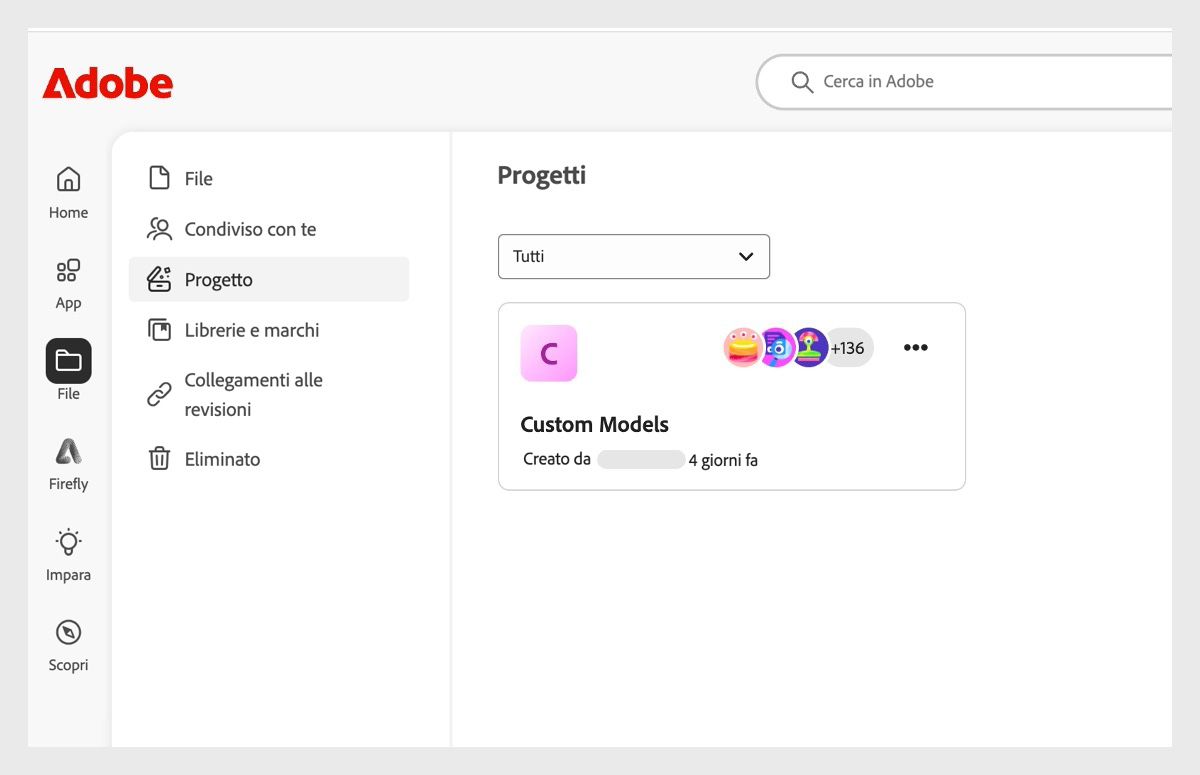 Nella scheda Progetti della pagina File vengono visualizzati sia i progetti creati che quelli ai quali sei stato invitato a collaborare. Sono inoltre disponibili alcune opzioni per creare nuovi progetti o modificare quelli esistenti.