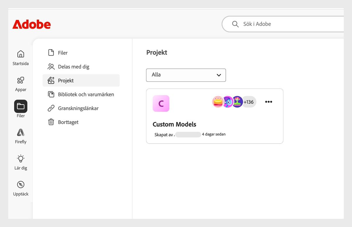 På fliken Projekt på sidan Filer visas både de projekt som du har skapat och dem som du blivit inbjuden att samarbeta i. Det finns även alternativ för att skapa nya eller redigera befintliga projekt.