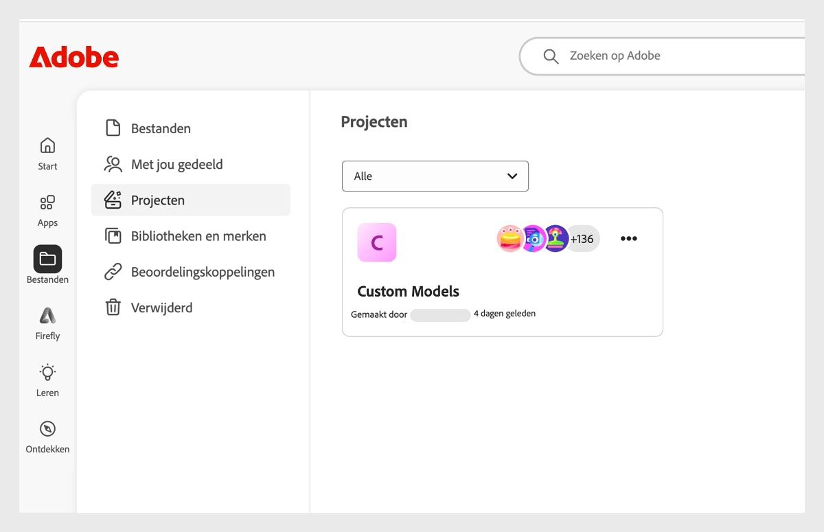 Op het tabblad Projecten op de pagina Bestanden worden zowel de projecten weergegeven die je hebt gemaakt als de projecten waarvoor je bent uitgenodigd om aan samen te werken. Er zijn ook opties om nieuwe projecten te maken of bestaande projecten te bewerken.