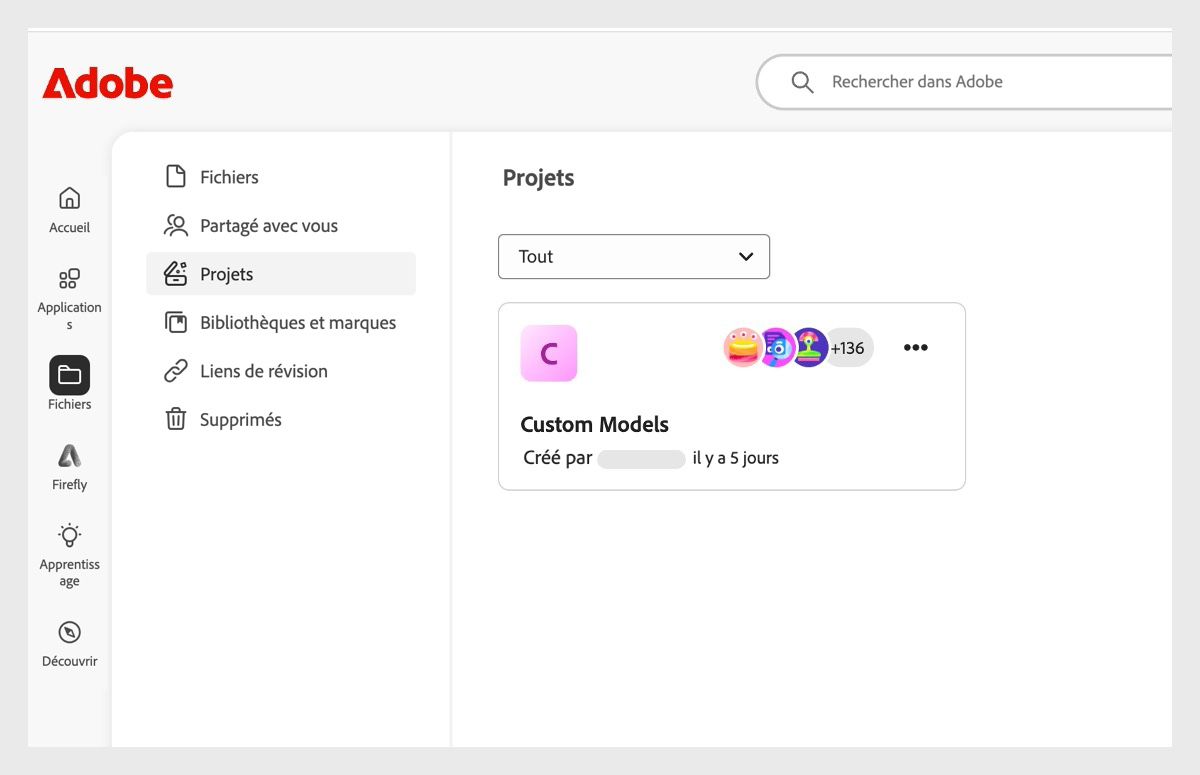 L’onglet Projets de la page Fichiers affiche à la fois les projets que vous avez créés et ceux auxquels vous avez été invité à collaborer. Des options permettent également de créer des projets ou de modifier des projets existants.