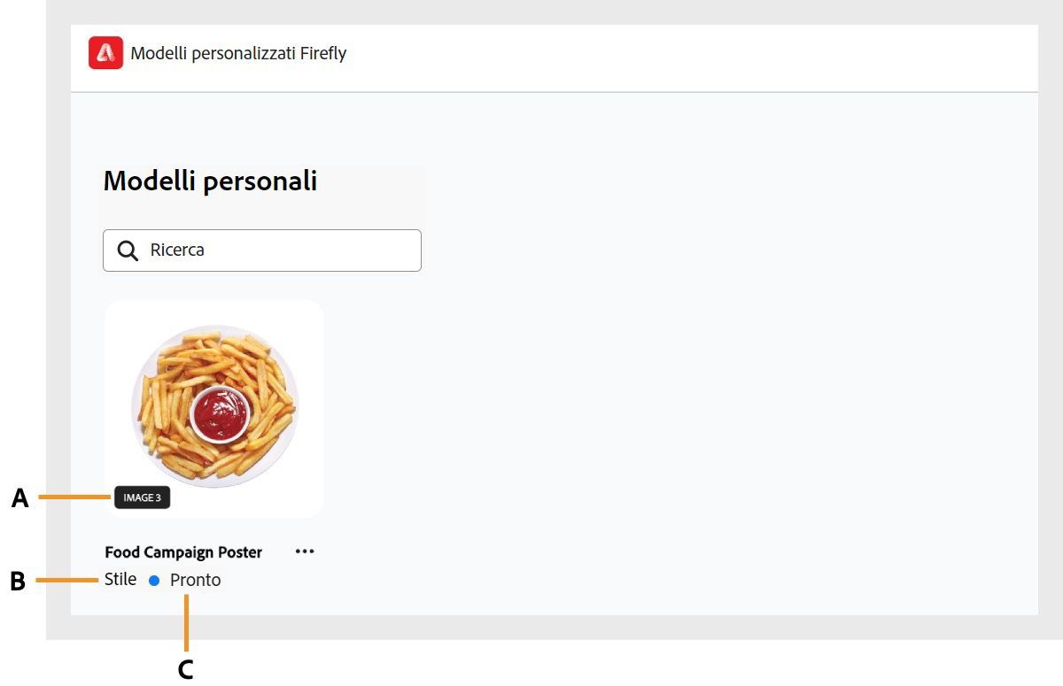 Nella pagina Modelli viene visualizzato un inventario completo di tutti i modelli personalizzati creati o resi disponibili per l'account di Firefly.