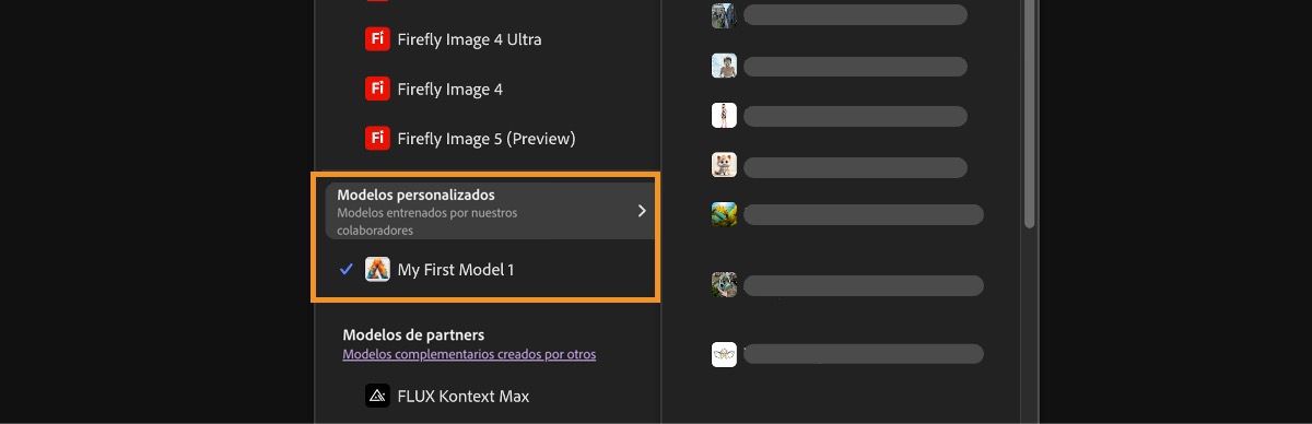 El menú desplegable Modelo de imagen está abierto, lo que permite elegir entre modelos de Firefly y no de Firefly, y establecer la relación de aspecto para las imágenes generadas.