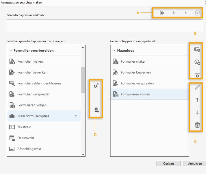 Dialoogvenster Aangepast gereedschap maken