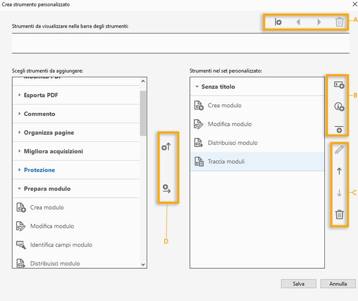 Finestra di dialogo Crea strumento personalizzato